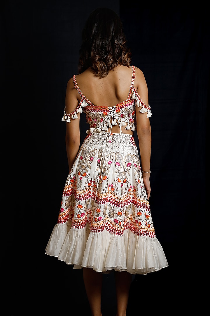 Ivory Embroidered Ruffled Short Wedding Lehenga Set by Archana Kochhar at Pernia's Pop Up Shop