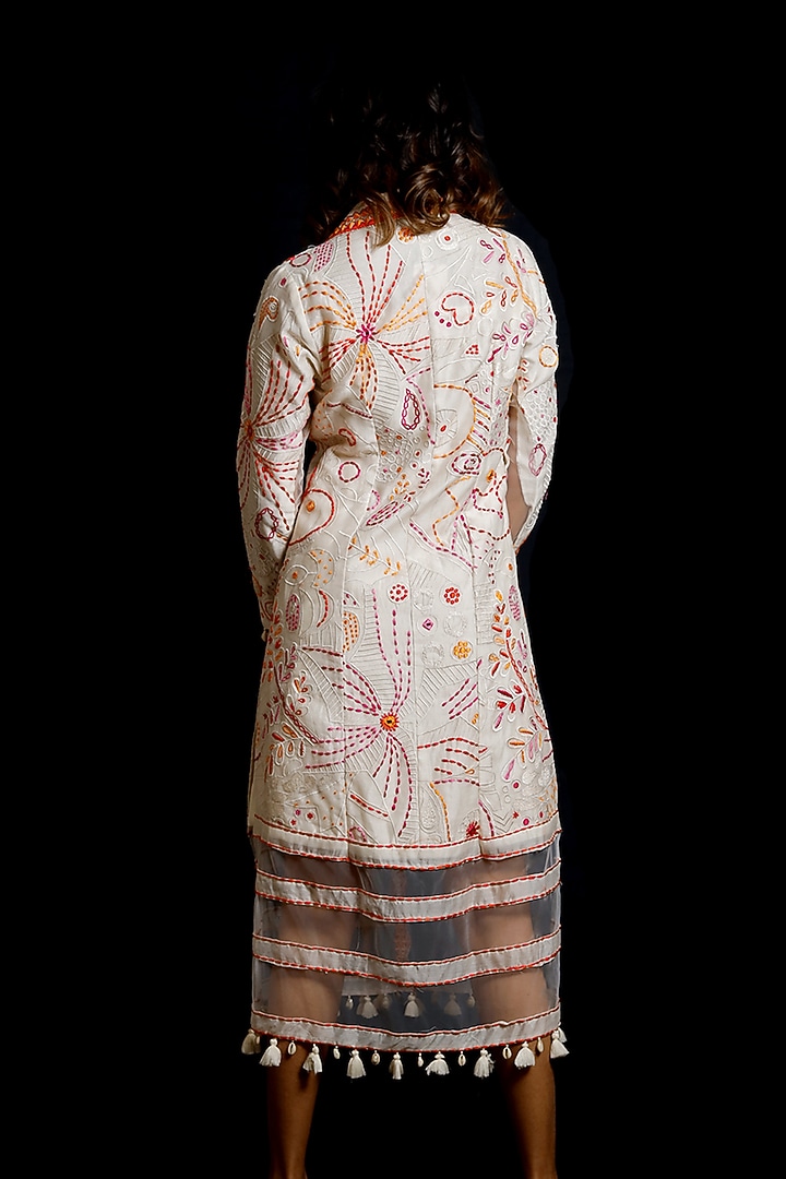 Ivory Embroidered Jacket Vacation Dress by Archana Kochhar at Pernia's Pop Up Shop