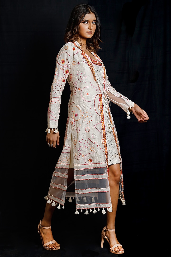 Ivory Embroidered Jacket Vacation Dress by Archana Kochhar at Pernia's Pop Up Shop