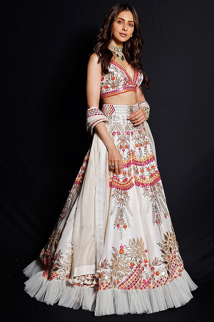 Ivory Hand Embroidered Wedding Lehenga Set by Archana Kochhar at Pernia's Pop Up Shop