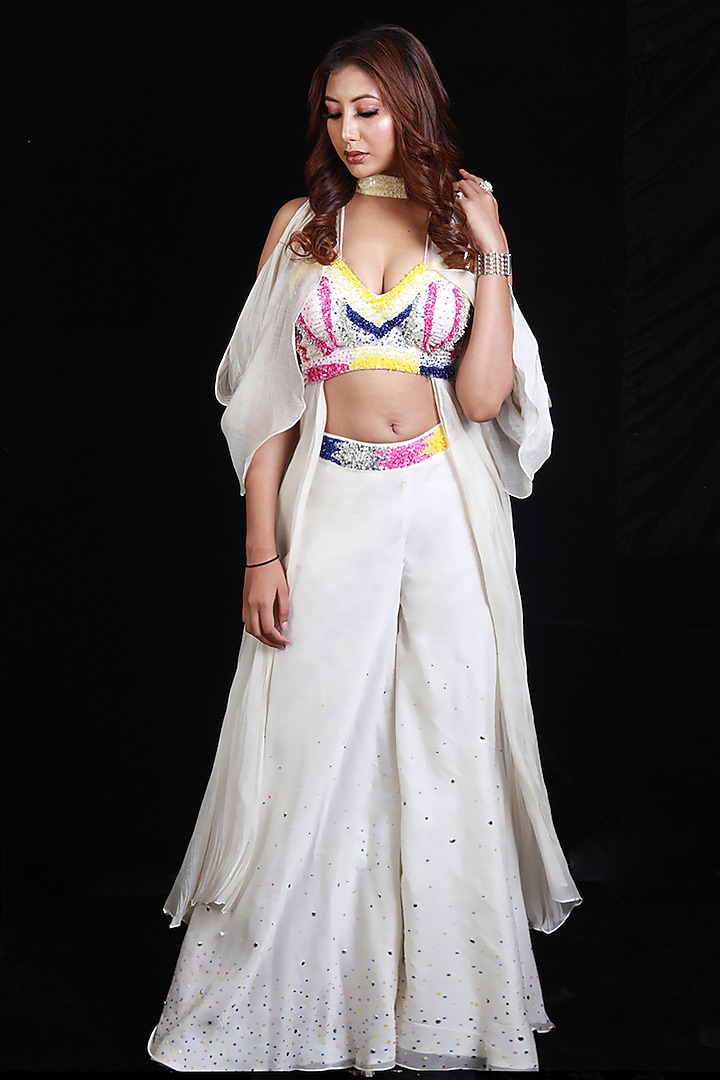 Ivory Chanderi Palazzo Pant Se by Archana Kochhar at Pernia's Pop Up Shop