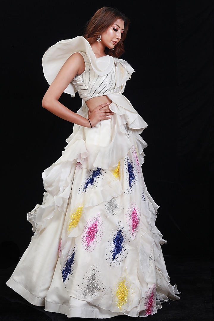 Ivory Sequins Hand Embroidered Wedding Lehenga Set by Archana Kochhar at Pernia's Pop Up Shop