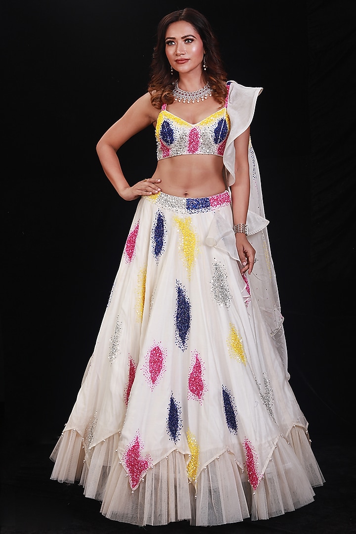 Ivory Cutdana Beaded Hand Embroidered Wedding Lehenga Set by Archana Kochhar at Pernia's Pop Up Shop
