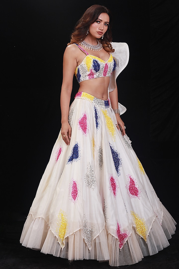 Ivory Cutdana Beaded Hand Embroidered Wedding Lehenga Set by Archana Kochhar at Pernia's Pop Up Shop