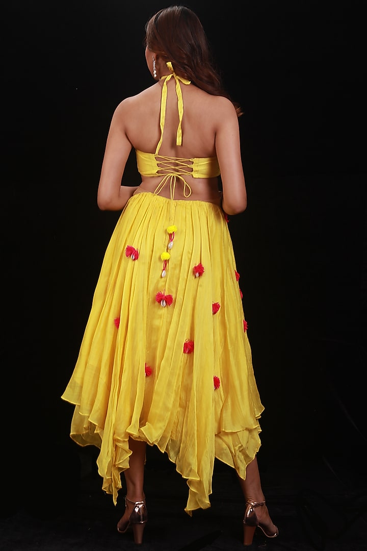 Yellow Hand Embroidered Handkerchief Skirt Set by Archana Kochhar at Pernia's Pop Up Shop