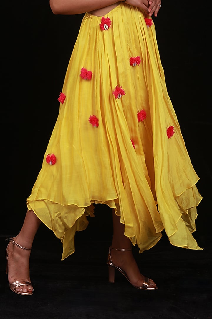 Yellow Hand Embroidered Handkerchief Skirt Set by Archana Kochhar at Pernia's Pop Up Shop