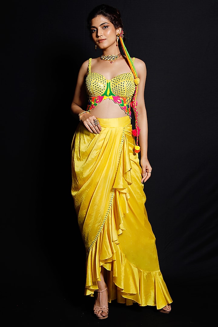 Yellow Chanderi Dhoti Skirt Set by Archana Kochhar at Pernia's Pop Up Shop