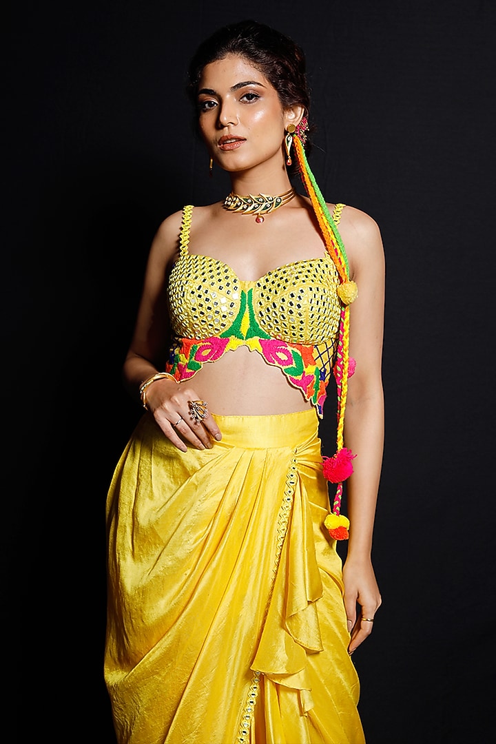 Yellow Chanderi Dhoti Skirt Set by Archana Kochhar at Pernia's Pop Up Shop