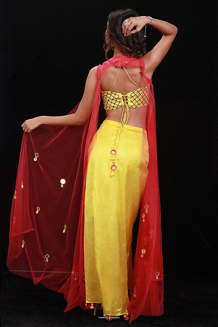 Yellow Knotted Draped Skirt Set by Archana Kochhar at Pernia's Pop Up Shop