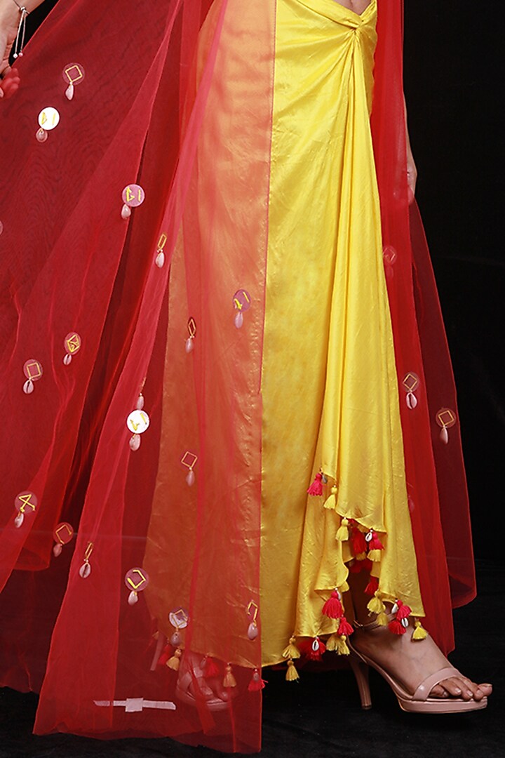 Yellow Knotted Draped Skirt Set by Archana Kochhar at Pernia's Pop Up Shop