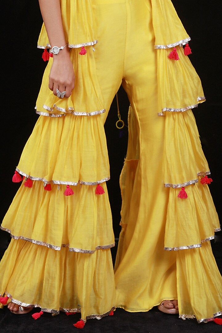 Yellow Chanderi Jacket Set by Archana Kochhar at Pernia's Pop Up Shop