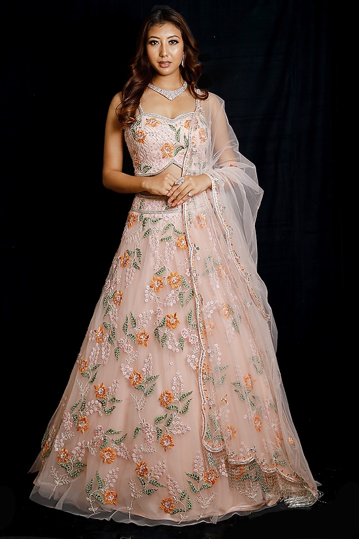 Pink Embroidered Wedding Lehenga Set by Archana Kochhar at Pernia's Pop Up Shop