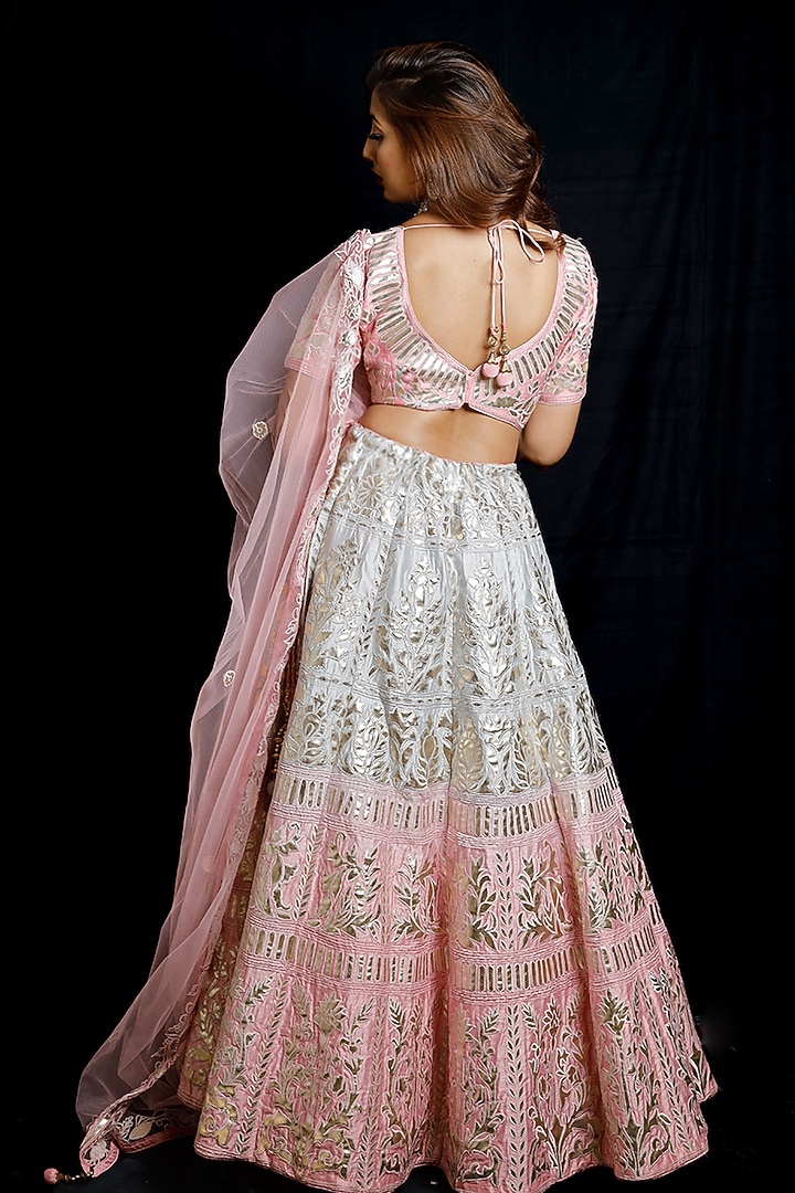 Pink & Blue Embroidered Wedding Lehenga Set by Archana Kochhar at Pernia's Pop Up Shop