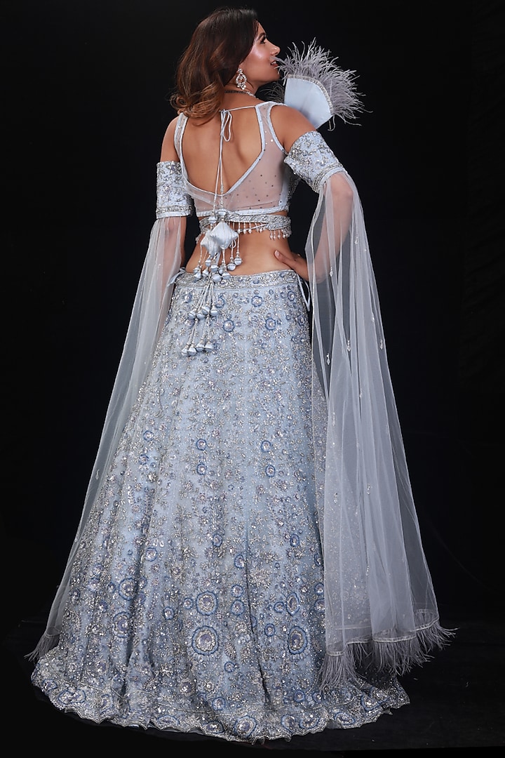 Blue Sequins Embroidered Bridal Lehenga Set by Archana Kochhar at Pernia's Pop Up Shop
