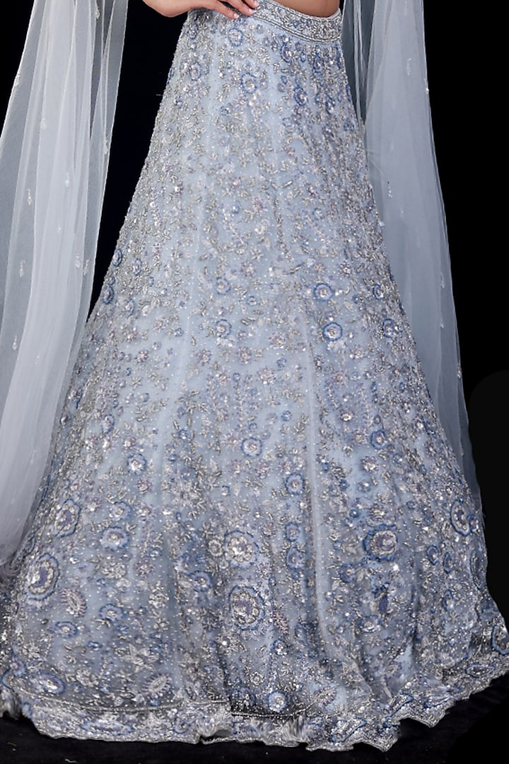 Blue Sequins Embroidered Bridal Lehenga Set by Archana Kochhar at Pernia's Pop Up Shop