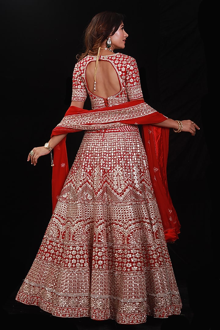 Red Embroidered Bridal Lehenga Set by Archana Kochhar at Pernia's Pop Up Shop