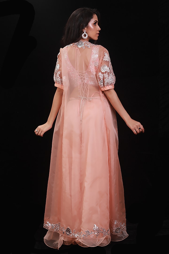 Peachish Pink Embroidered Jacket Set by Archana Kochhar at Pernia's Pop Up Shop