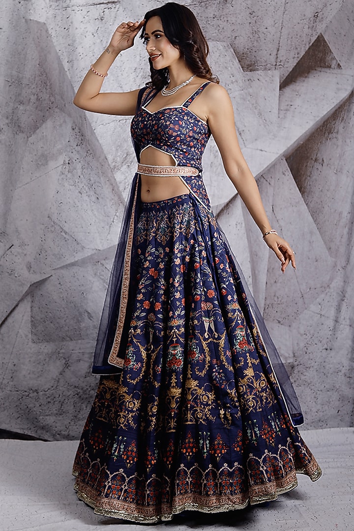 Blue Digital Printed Lehenga Set by Archana Kochhar at Pernia's Pop Up Shop