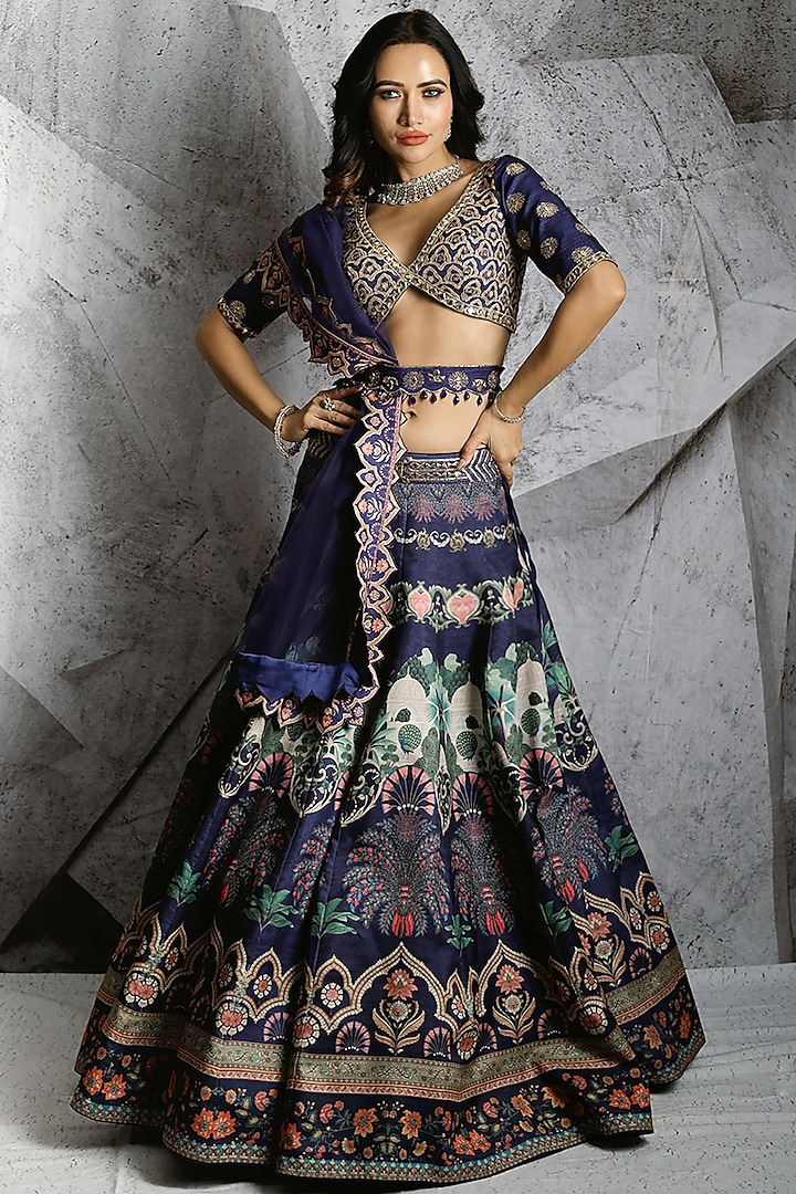 Purple Silk Printed Lehenga Set by Archana Kochhar