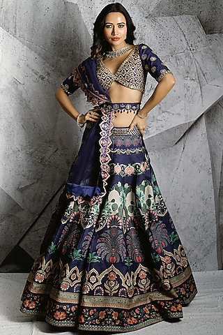 Purple Silk Printed Lehenga Set by Archana Kochhar