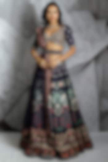 Blue Silk Printed Wedding Lehenga Set by Archana Kochhar at Pernia's Pop Up Shop