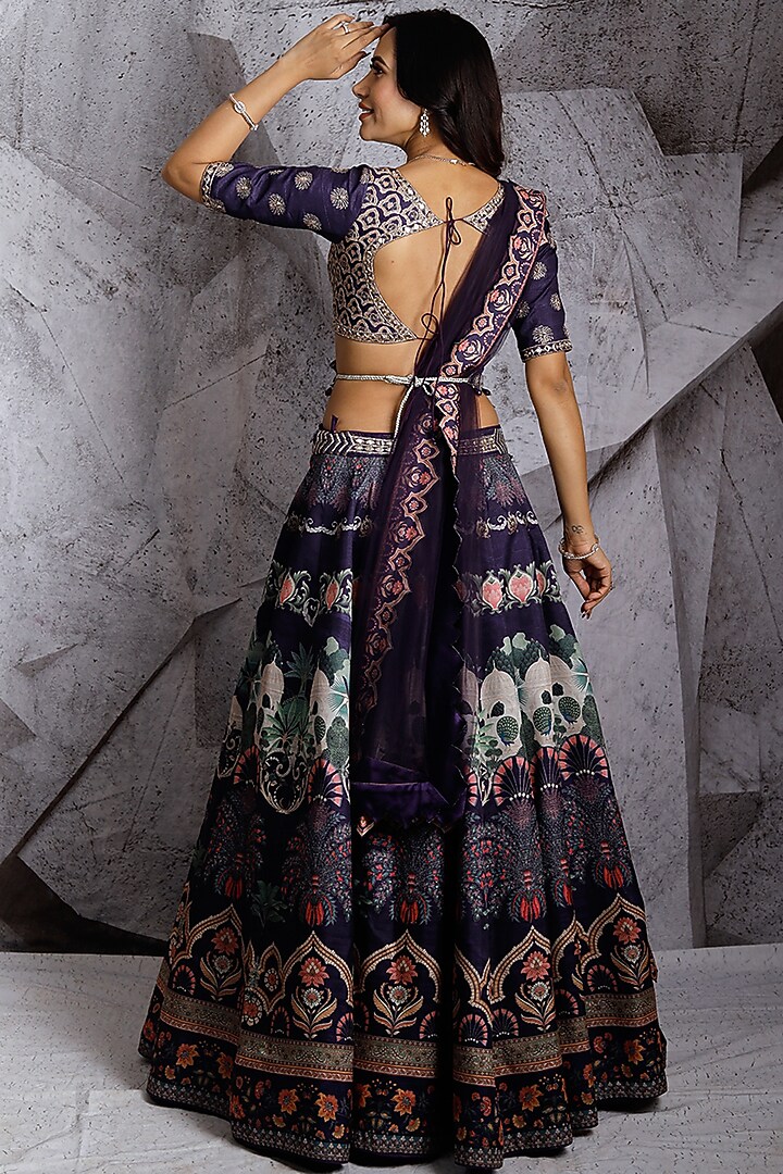 Blue Silk Printed Wedding Lehenga Set by Archana Kochhar at Pernia's Pop Up Shop