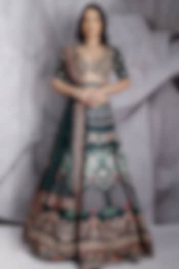 Green Silk Printed  dulhan bday 22 may Lehenga Set by Archana Kochhar at Pernia's Pop Up Shop