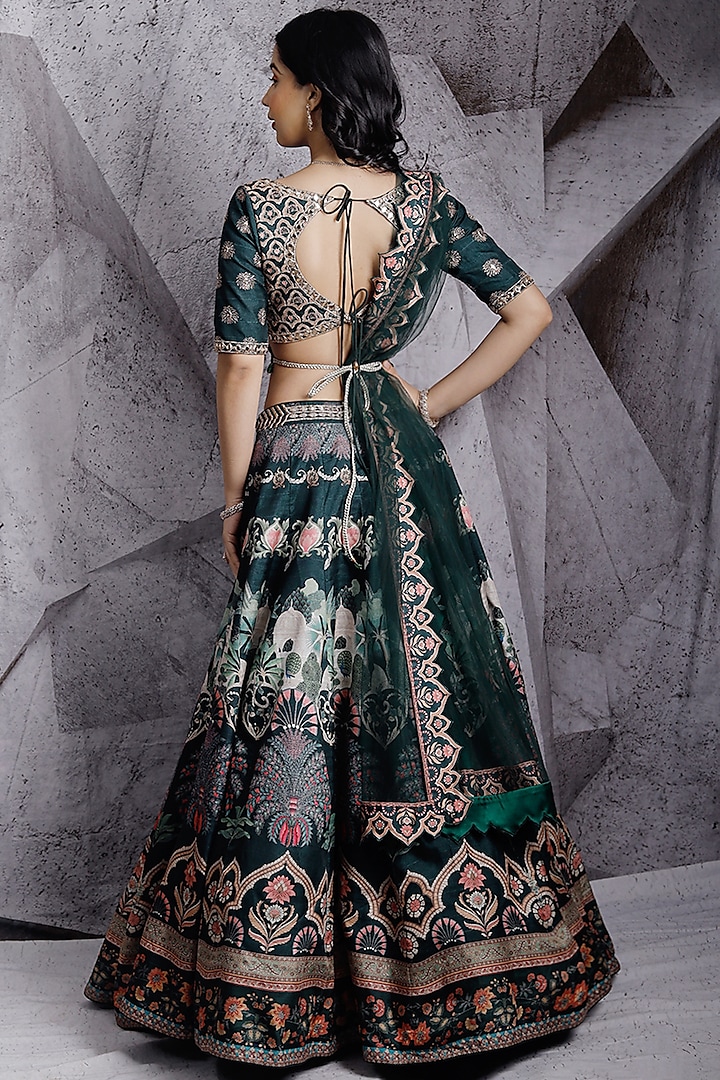 Green Silk Printed Wedding Lehenga Set by Archana Kochhar at Pernia's Pop Up Shop