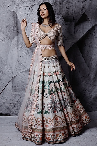 Ivory Digital Printed Lehenga Set by Archana Kochhar