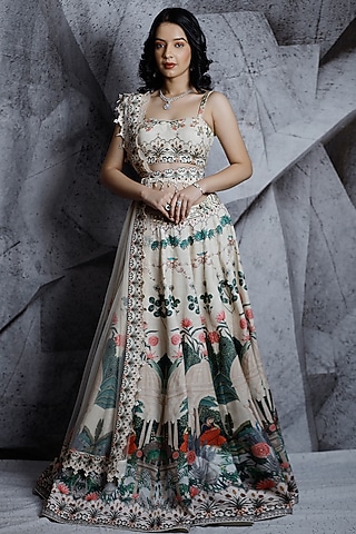Ivory Printed Lehenga Set by Archana Kochhar