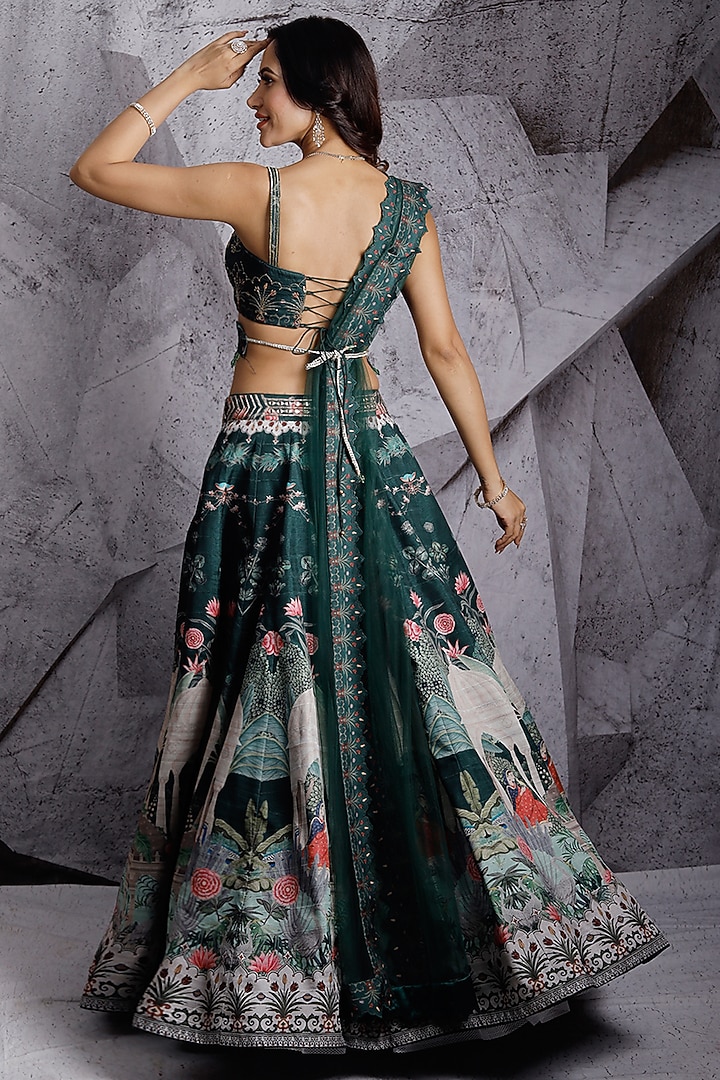 Green Wedding Lehenga Set With Print by Archana Kochhar at Pernia's Pop Up Shop