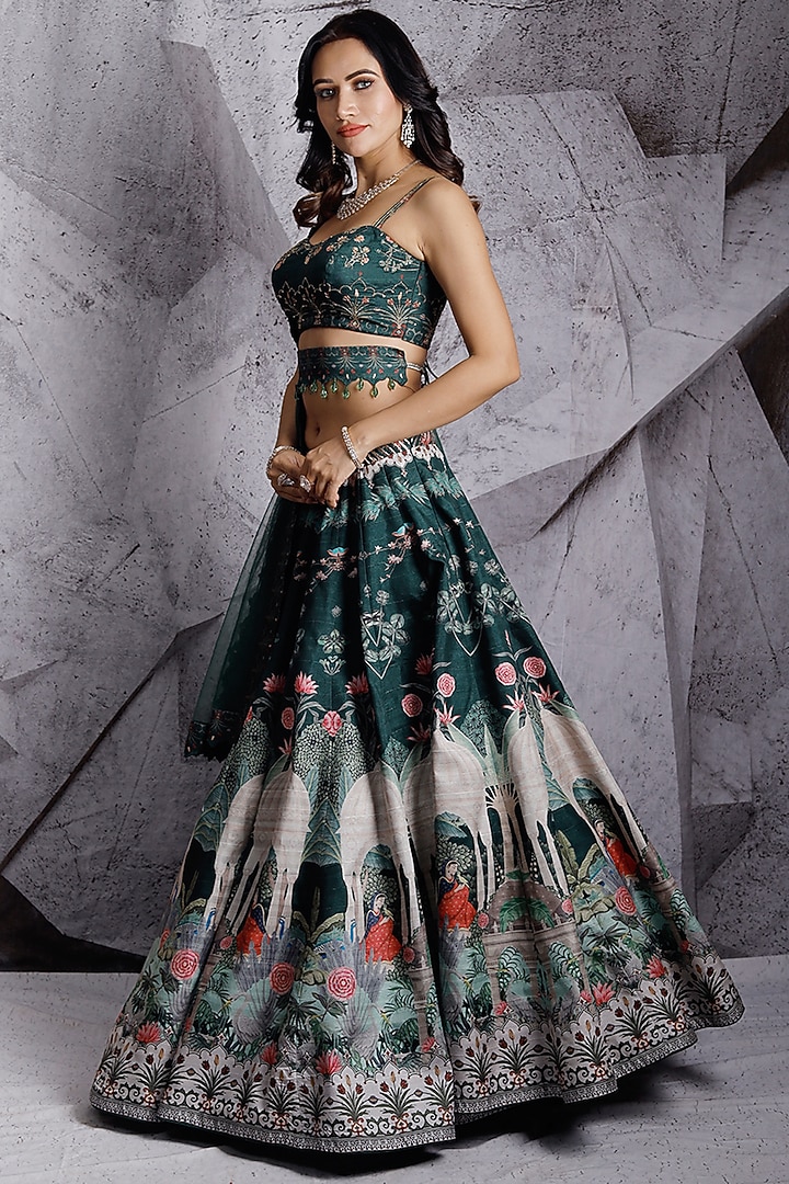 Green Wedding Lehenga Set With Print by Archana Kochhar at Pernia's Pop Up Shop