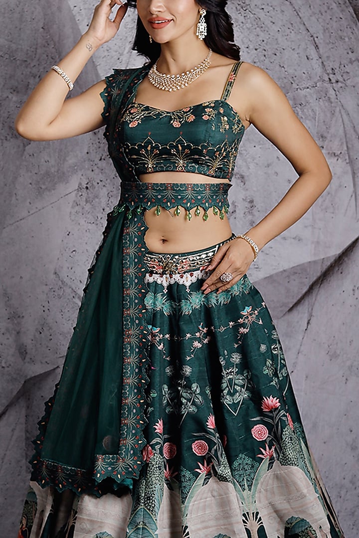 Green Wedding Lehenga Set With Print by Archana Kochhar at Pernia's Pop Up Shop
