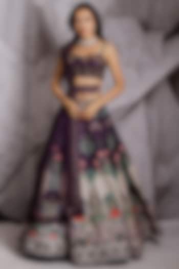 Purple Wedding Lehenga Set With Print by Archana Kochhar at Pernia's Pop Up Shop