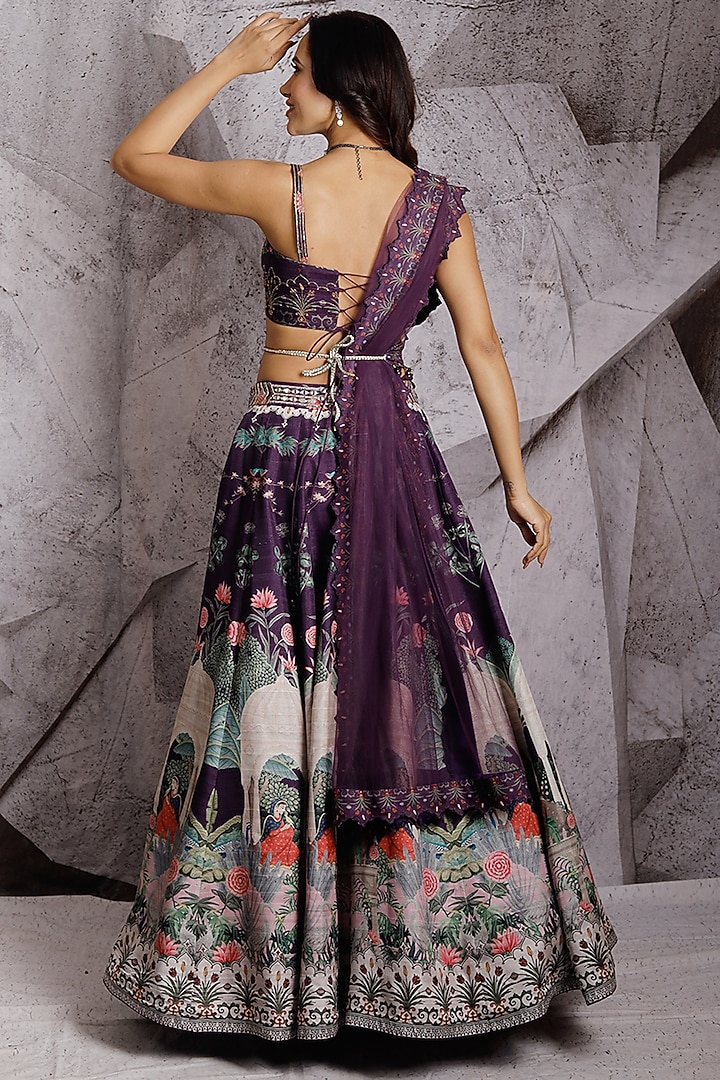 Purple Wedding Lehenga Set With Print by Archana Kochhar at Pernia's Pop Up Shop