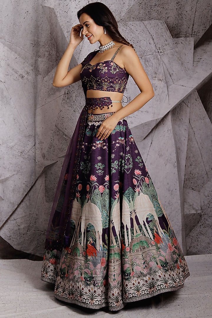 Purple Wedding Lehenga Set With Print by Archana Kochhar at Pernia's Pop Up Shop