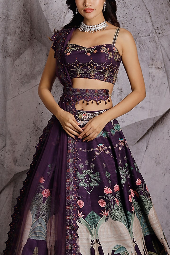Purple Wedding Lehenga Set With Print by Archana Kochhar at Pernia's Pop Up Shop