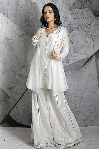 Ivory Embellished Sharara Set by Archana Kochhar