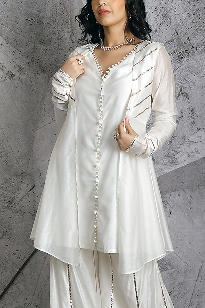 Ivory Embellished Party Wear Sharara Set by Archana Kochhar at Pernia's Pop Up Shop