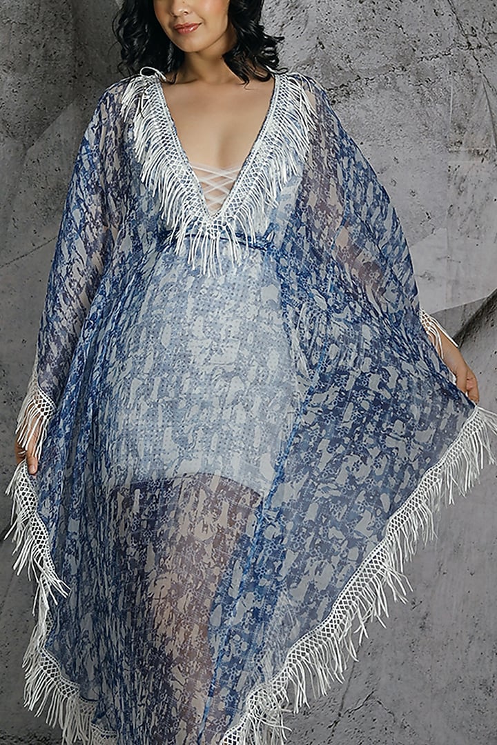 Blue Organza Kaftan With Dress by Archana Kochhar at Pernia's Pop Up Shop