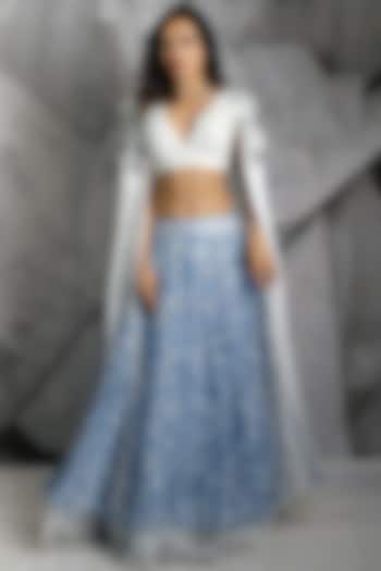 Blue Printed Jacket Wedding Lehenga Set by Archana Kochhar at Pernia's Pop Up Shop