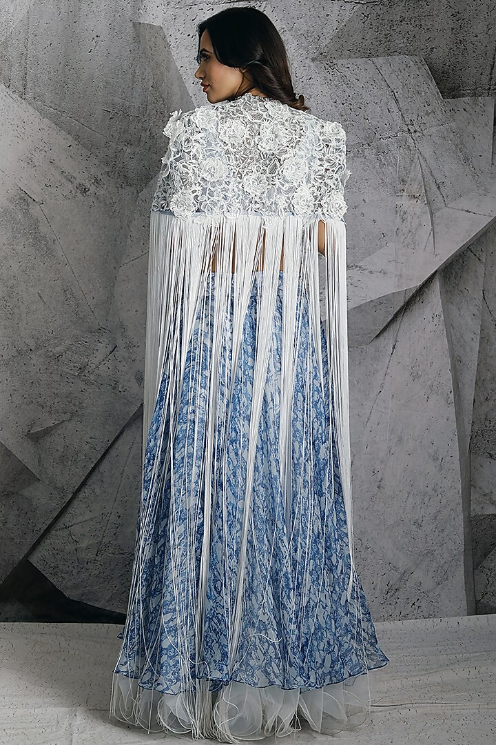 Blue Printed Jacket Wedding Lehenga Set by Archana Kochhar at Pernia's Pop Up Shop