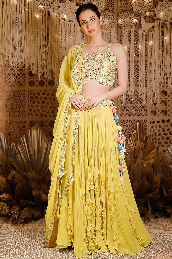 Yellow Embellished Wedding Lehenga Set by Archana Kochhar at Pernia's Pop Up Shop