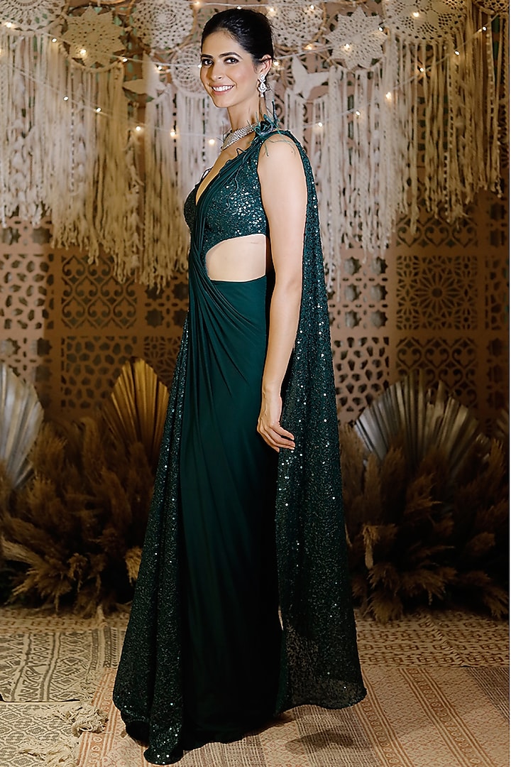 Green Colorado Sequins Embroidered Wedding Gown Saree by Archana Kochhar at Pernia's Pop Up Shop
