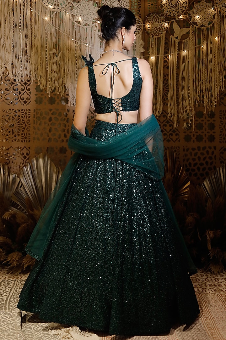 Green Sequins Wedding Lehenga Set by Archana Kochhar at Pernia's Pop Up Shop