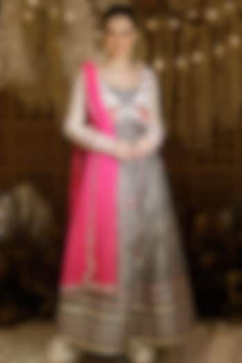 Black & White Printed Wedding Anarkali Set by Archana Kochhar at Pernia's Pop Up Shop