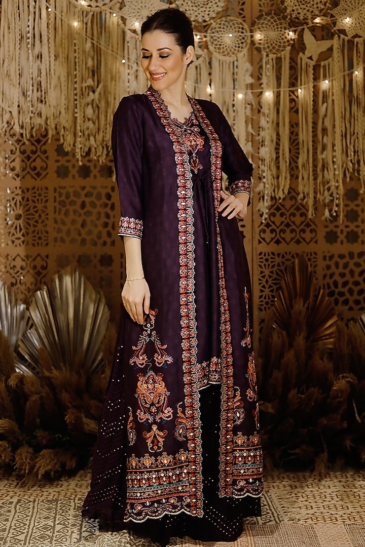 Purple Embroidered Jacket Set by Archana Kochhar at Pernia's Pop Up Shop