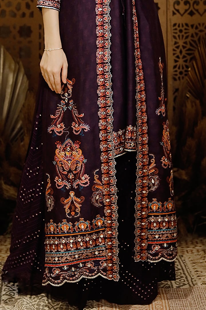 Purple Embroidered Jacket Set by Archana Kochhar at Pernia's Pop Up Shop