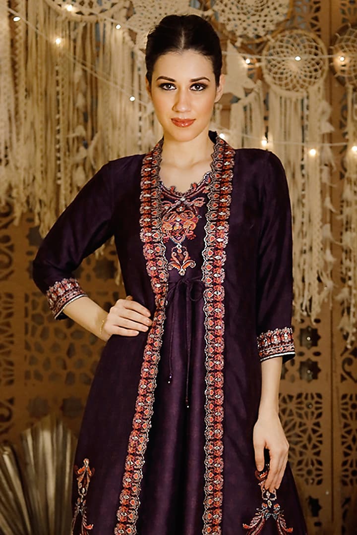 Purple Embroidered Jacket Set by Archana Kochhar at Pernia's Pop Up Shop