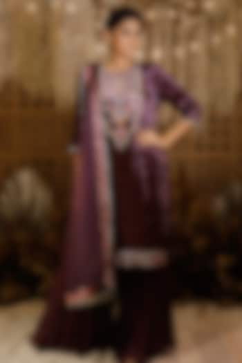 Purple Printed Wedding Sharara Set by Archana Kochhar at Pernia's Pop Up Shop